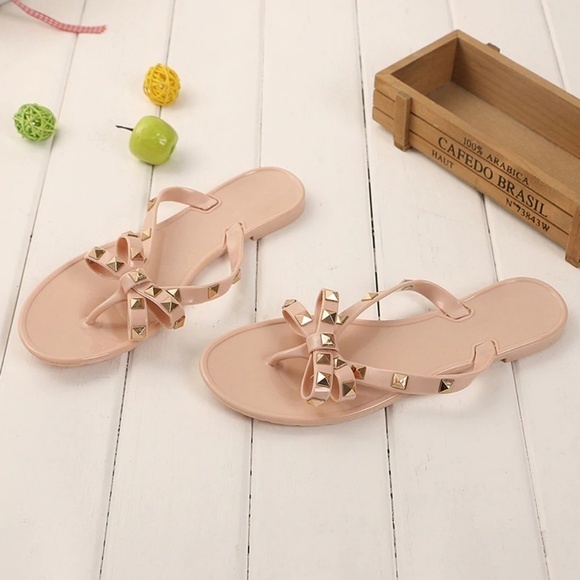 Spring into Summer Nude Studded Jelly Sandals - Picture 2 of 2